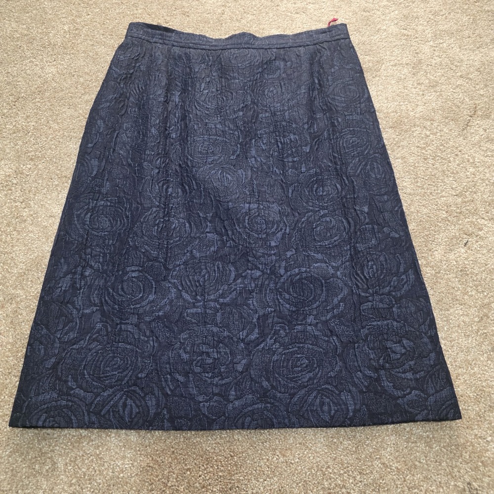 Vintage Christian Lacroix Blue Floral Embroidery Brocade Pencil A Line Skirt 42